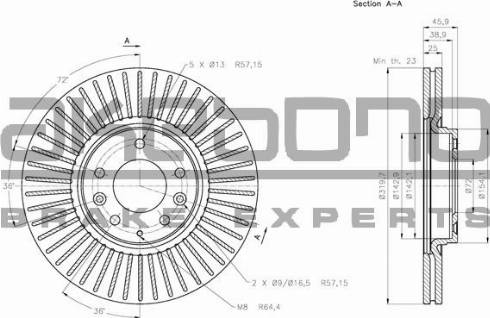 Akebono BN-0975 - Тормозной диск autospares.lv