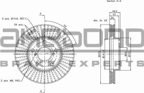 Akebono BN-0498 - Тормозной диск autospares.lv