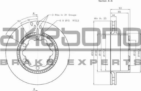 Akebono BN-0485E - Тормозной диск autospares.lv