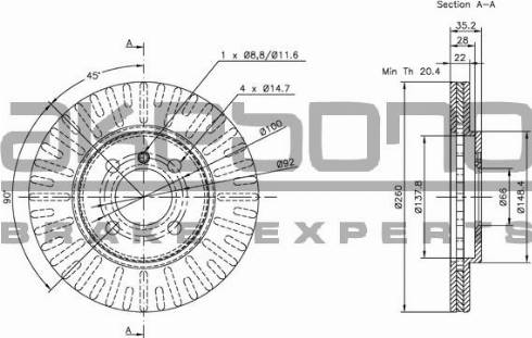 Akebono BN-0421E - Тормозной диск autospares.lv