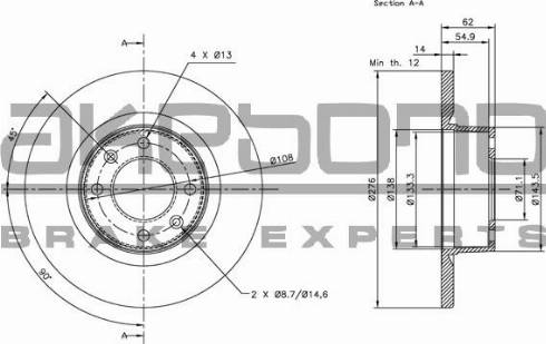 Akebono BN-0545 - Тормозной диск autospares.lv