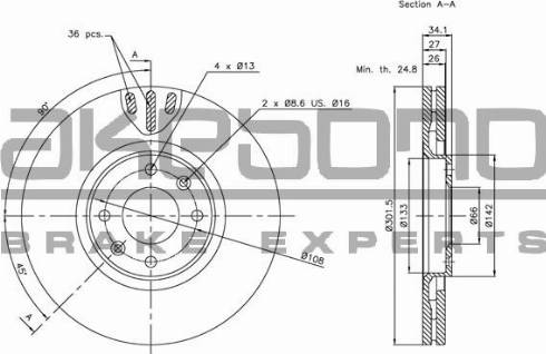 Akebono BN-0535 - Тормозной диск autospares.lv