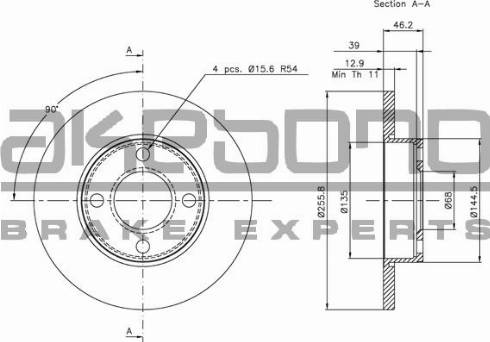 Akebono BN-0536 - Тормозной диск autospares.lv