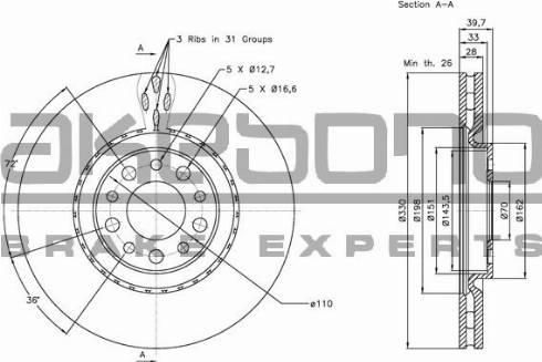 Akebono BN-0525 - Тормозной диск autospares.lv