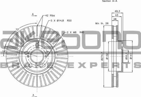 Akebono BN-0526E - Тормозной диск autospares.lv