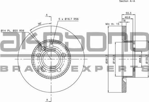 Akebono BN-0057 - Тормозной диск autospares.lv