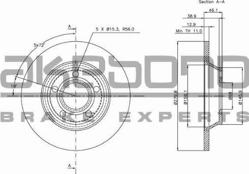 Akebono BN-0087E - Тормозной диск autospares.lv