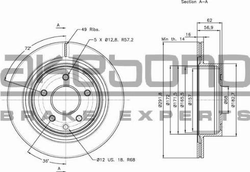 Akebono BN-0145 - Тормозной диск autospares.lv