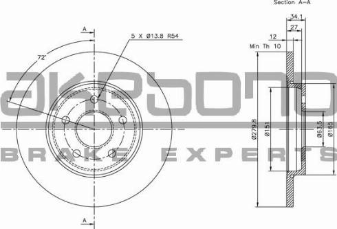 Akebono BN-0188E - Тормозной диск autospares.lv