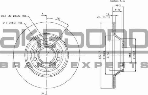 Akebono BN-0175 - Тормозной диск autospares.lv