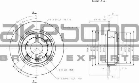 Akebono BN-0850 - Тормозной диск autospares.lv