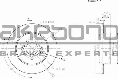 Akebono BN-0802 - Тормозной диск autospares.lv