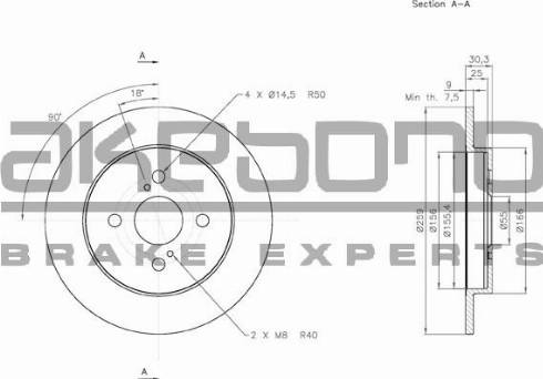 Akebono BN-0345 - Тормозной диск autospares.lv