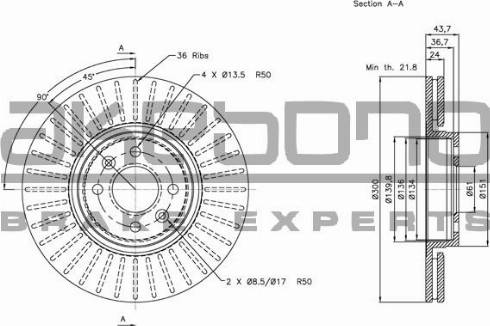 Akebono BN-0361 - Тормозной диск autospares.lv