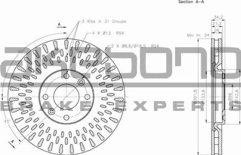 Akebono BN-0300 - Тормозной диск autospares.lv