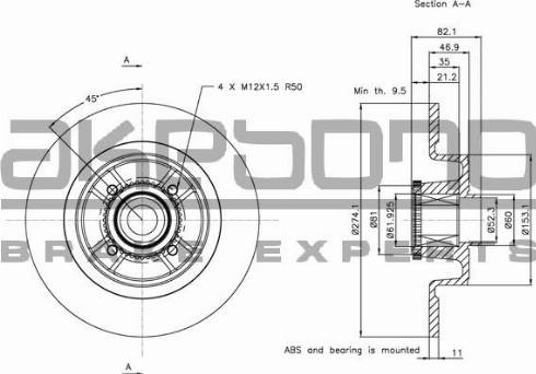 Akebono BN-0314 - Тормозной диск autospares.lv