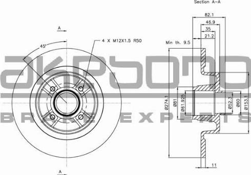 Akebono BN-0313E - Тормозной диск autospares.lv