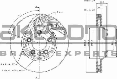 Akebono BN-0336 - Тормозной диск autospares.lv