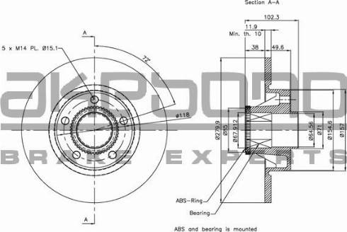 Akebono BN-0253E - Тормозной диск autospares.lv