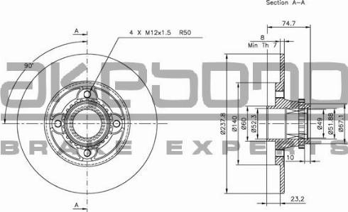 Akebono BN-0281 - Тормозной диск autospares.lv