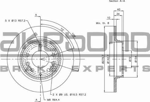 Akebono BN-0239 - Тормозной диск autospares.lv