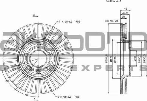 Akebono BN-0235 - Тормозной диск autospares.lv