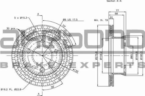 Akebono BN-0228 - Тормозной диск autospares.lv