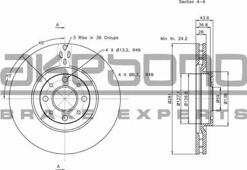 Akebono BN-0755 - Тормозной диск autospares.lv