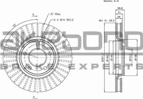 Akebono BN-0752 - Тормозной диск autospares.lv