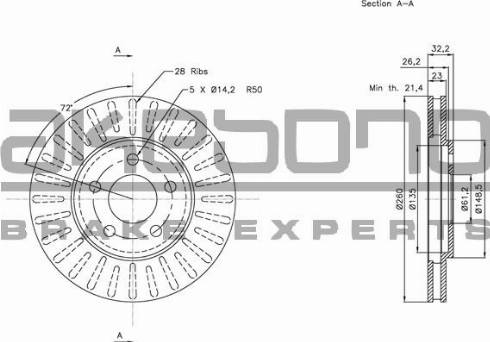 Akebono BN-1016 - Тормозной диск autospares.lv