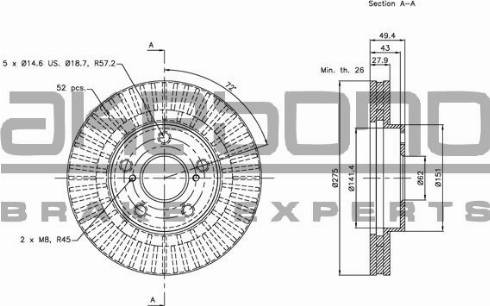 Akebono BN-1027 - Тормозной диск autospares.lv