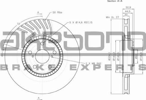 Akebono BN-1154E - Тормозной диск autospares.lv