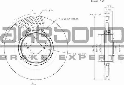 Akebono BN-1154 - Тормозной диск autospares.lv