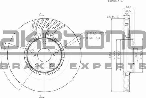 Akebono BN-1155E - Тормозной диск autospares.lv