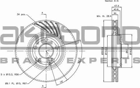 Akebono BN-1163 - Тормозной диск autospares.lv