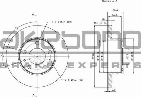 Akebono BN-1188 - Тормозной диск autospares.lv