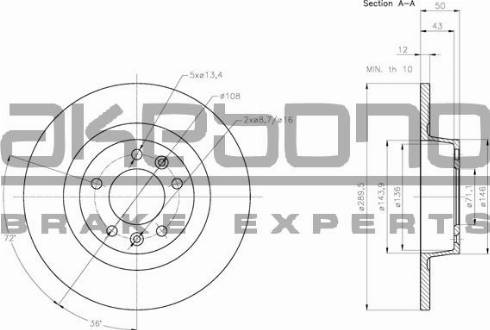 Akebono BN-1125E - Тормозной диск autospares.lv