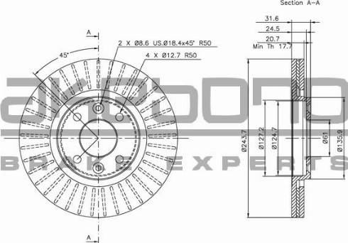 Akebono BN-1347E - Тормозной диск autospares.lv