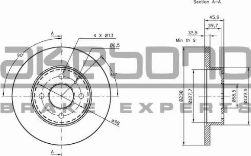 Akebono BN-1305E - Тормозной диск autospares.lv