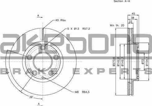 Akebono BN-1317 - Тормозной диск autospares.lv