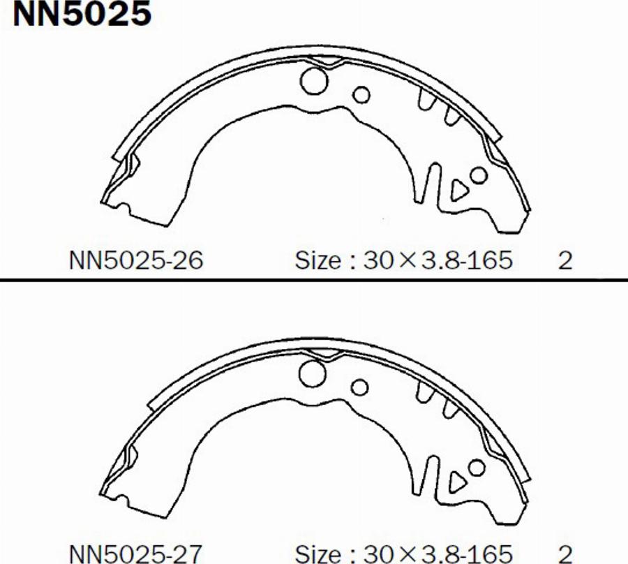 Akebono NN5025 - Комплект тормозных колодок, барабанные autospares.lv