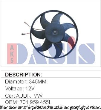 AKS Dasis 048500N - Вентилятор, охлаждение двигателя autospares.lv