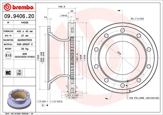 AP 44085 - Тормозной диск autospares.lv