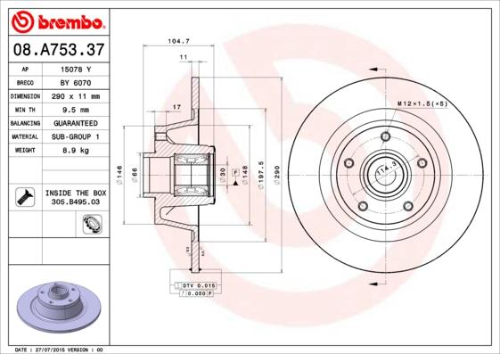 AP 15078 Y - Тормозной диск autospares.lv