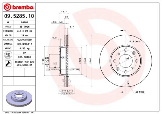 AP 24281 V - Тормозной диск autospares.lv