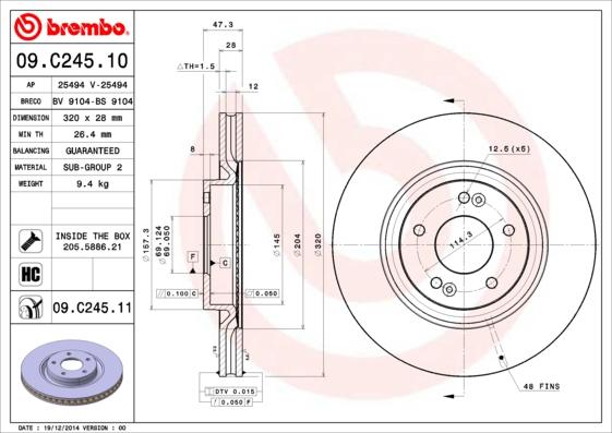 AP 25494 V - Тормозной диск autospares.lv