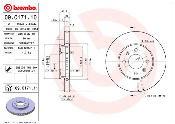 AP 25444 V - Тормозной диск autospares.lv