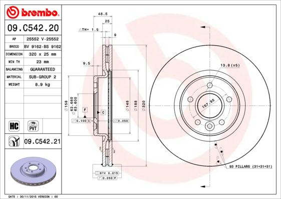 AP 25552 V - Тормозной диск autospares.lv