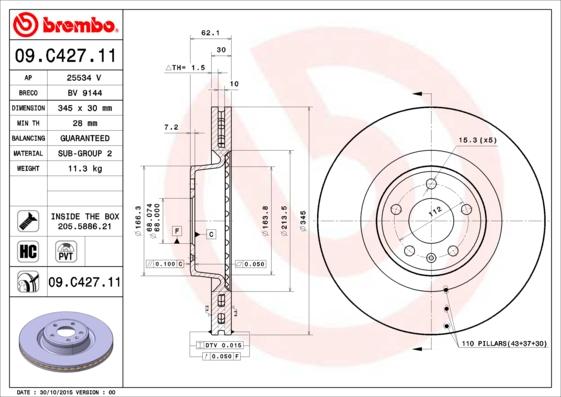 AP 25534 V - Тормозной диск autospares.lv