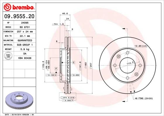 AP 25095 - Тормозной диск autospares.lv